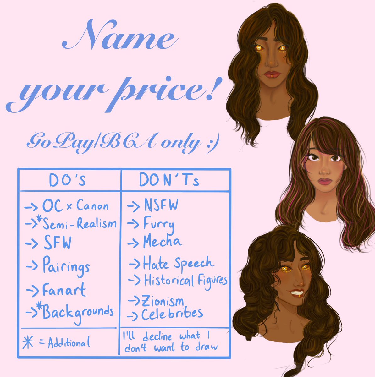 hyogaswife's tweet image. [Name Your Price Commission!]

Doing something just for fun, 
RT + Likes appreciated 🌀
Indo only, GoPay/BCA
Examples in comments 💕
#opencommissions #comms 

🌺🌺🌺