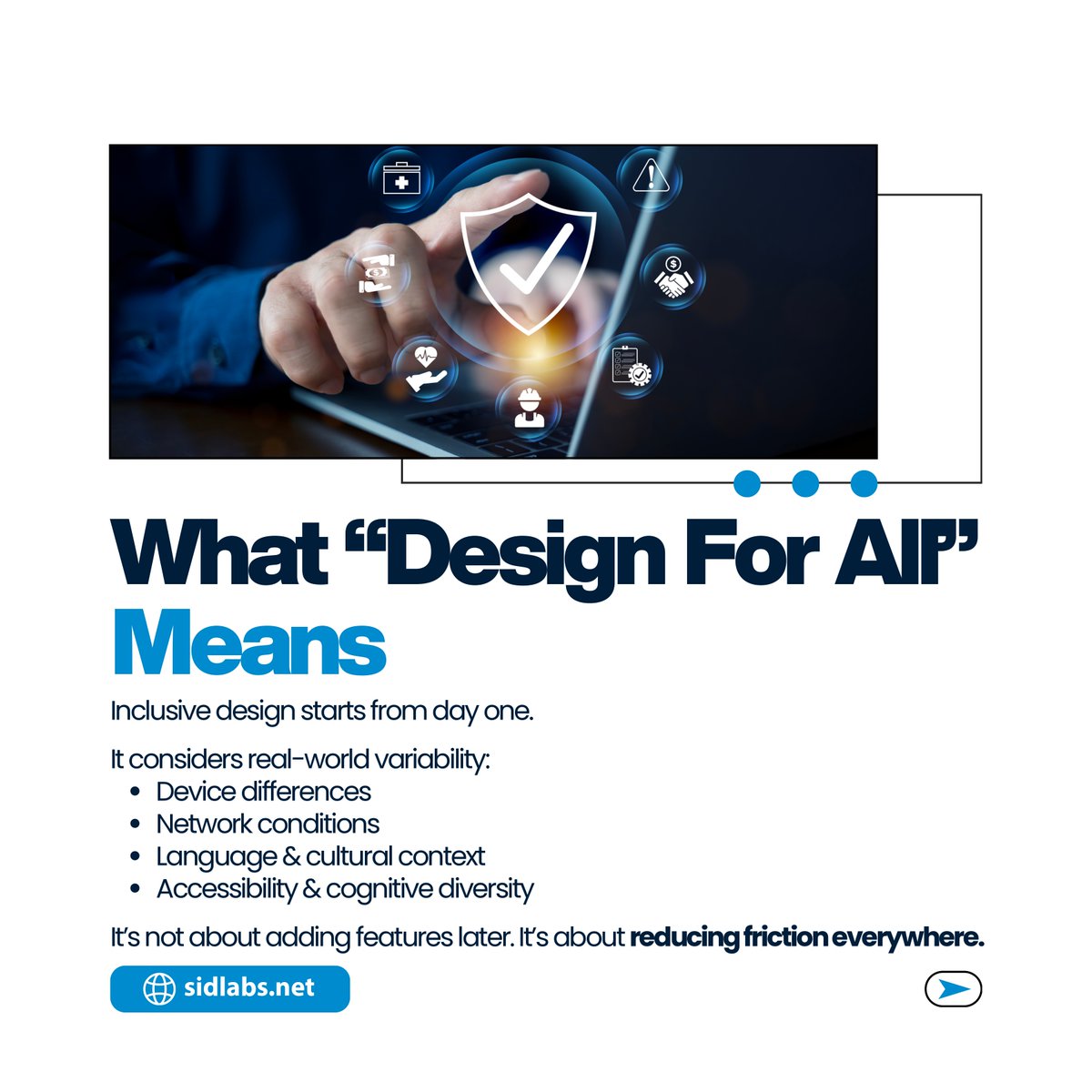 sidlabsllp's tweet image. Inclusive design isn’t a feature.
It’s a competitive edge.

Products that work for more people scale faster, retain better, and perform stronger.

Build for all—not just the average.
#InclusiveDesign #Accessibility