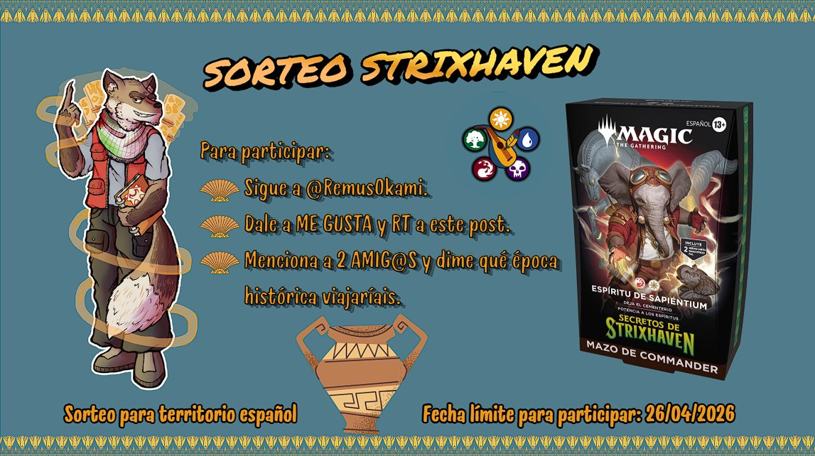 🦉SORTEO STRIXHAVEN🦉

Os podéis llevar el precon ESPÍRITU DE SAPIÉNTIUM.

Para participar:

- Sigue a <a href="/RemusOkami/">Sergio Ortolá — La Voz de Vallis</a>.
-Dale a ME GUSTA y RT a este post.
- Menciona a 2 AMIG@S y dime a qué época histórica viajaríais.

¡Mucha suerte, criaturitas de Vallis!🍀