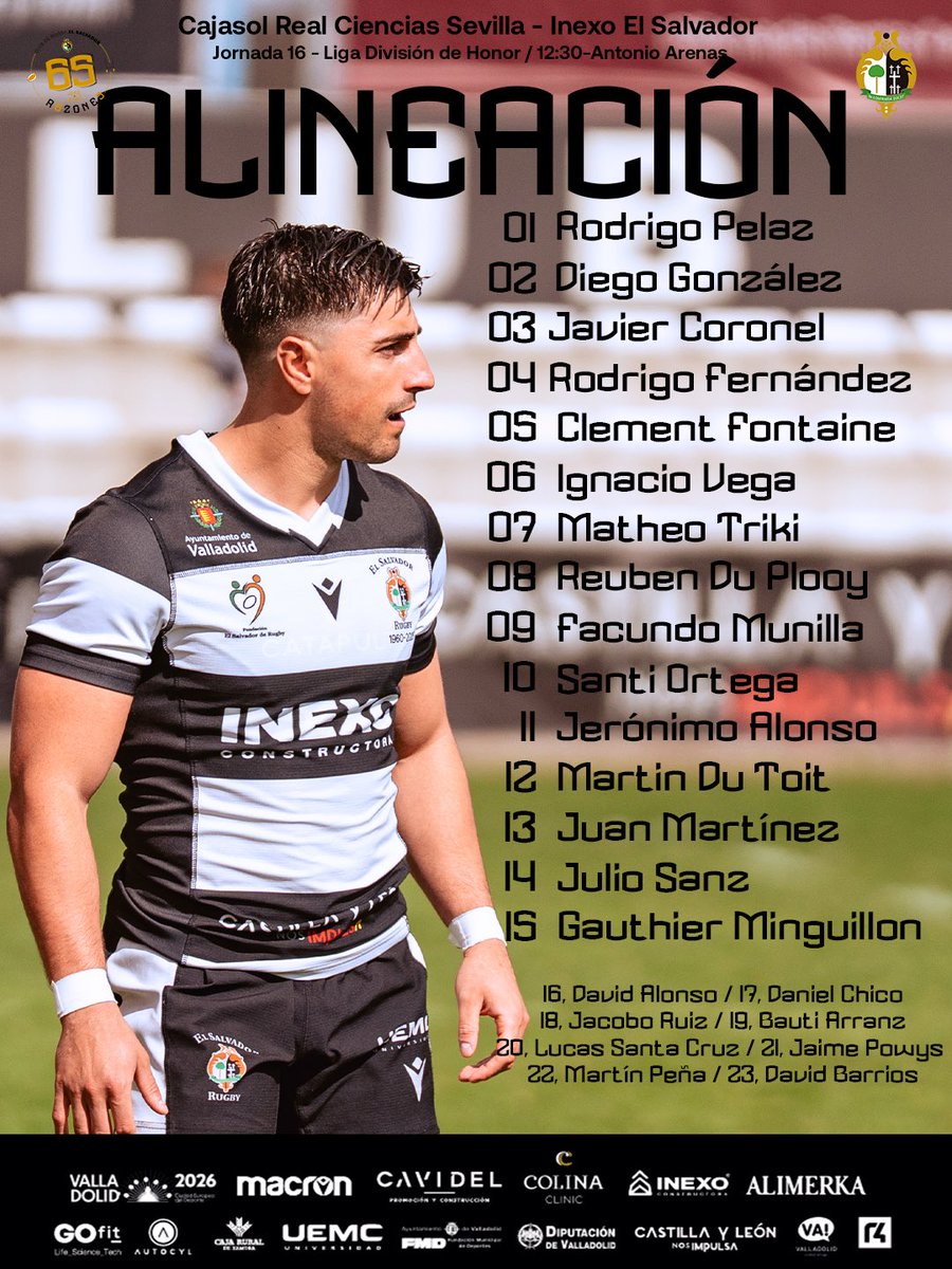 Chami_Rugby's tweet photo. ‼️ Alineación de nuestro Inexo El Salvador para el partido de hoy contra Cajasol Real Ciencias Sevilla
#MuchoChami
Enlace de partido: https://t.co/EzRpe4Ieaa https://t.co/QRBK6NmLew
