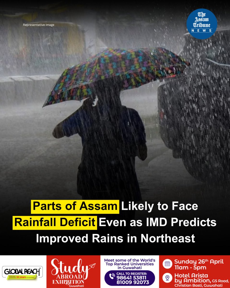 assamtribuneoff's tweet image. After five consecutive years of below-normal monsoon rainfall, the Northeast may see a good monsoon season (June-September) this year, but it could be a mixed bag for Assam.

Read more: assamtribune.com/north-east/imd…

#rainfall #northeast #TheAssamTribune

@Indiametdept