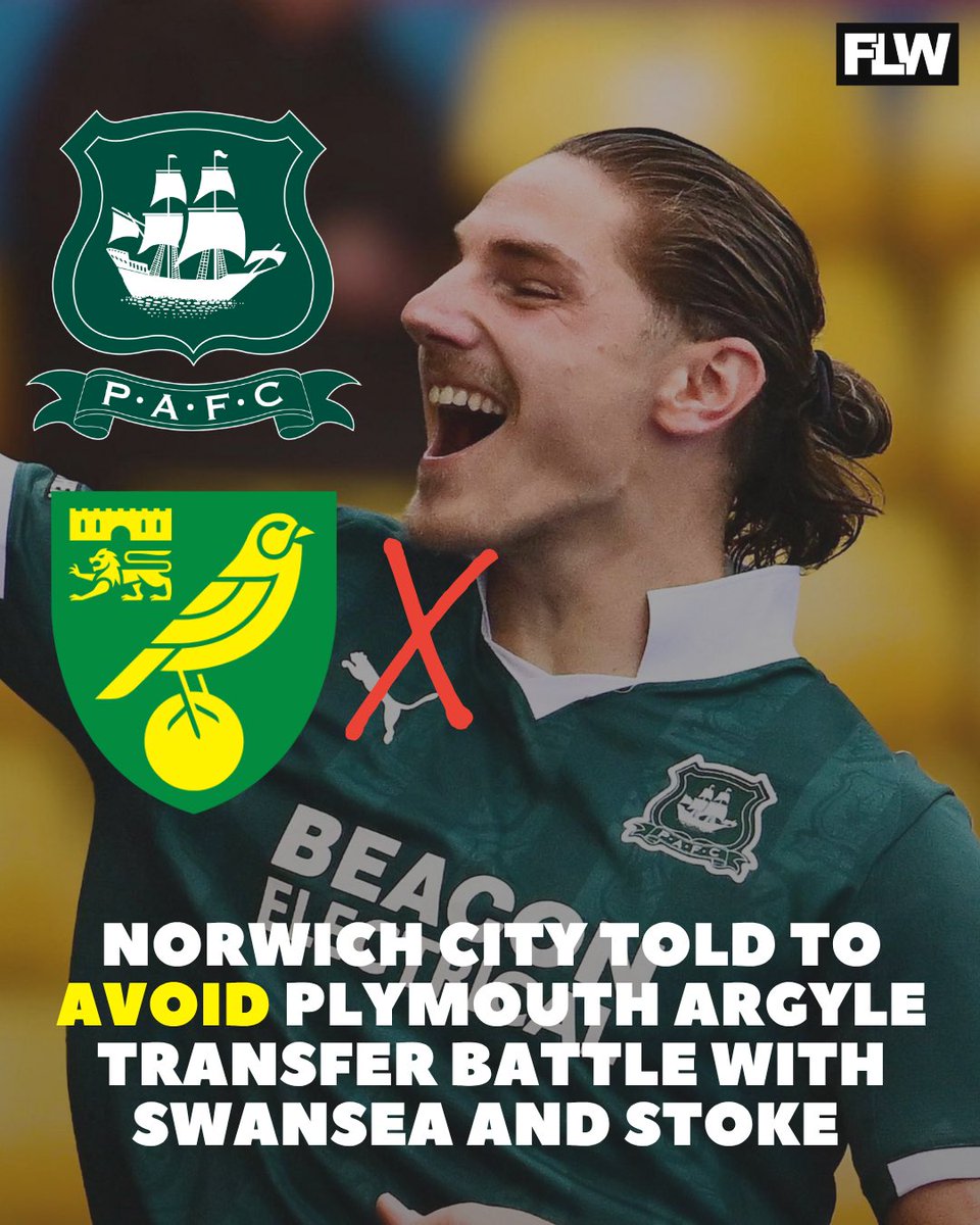 FootballLeagueW's tweet image. Norwich City told to avoid Plymouth Argyle transfer battle with Swansea and Stoke 🗣️❌

Read more 🔗👇

#NCFC