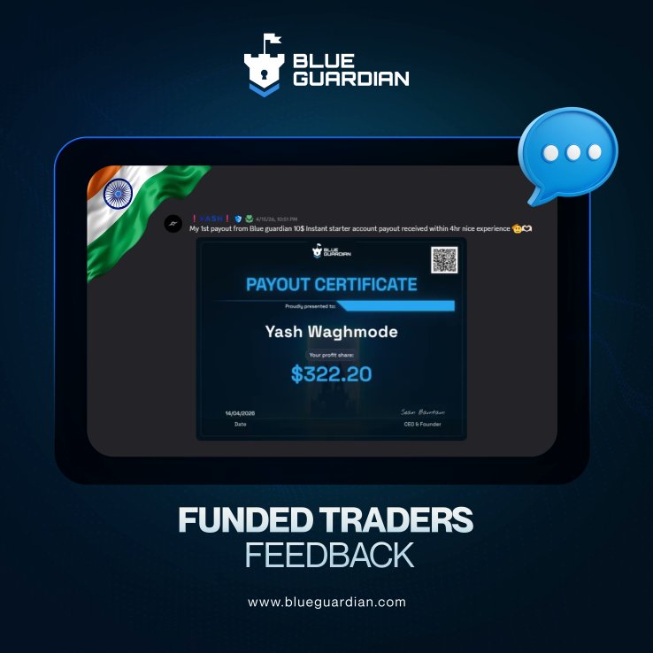Yash ko uske first payout ke liye congratulate karo — Blue Guardian ke $10K Instant Starter account se 🎉💰

Usne sirf 4 hours ke andar apna payout receive kar liya ⏱️🔥