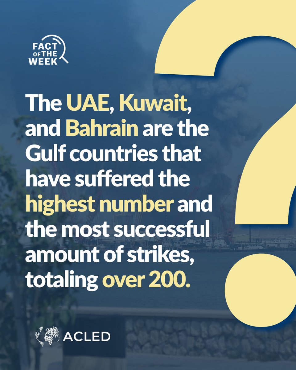 ACLEDINFO's tweet image. The #UAE, #Kuwait, and #Bahrain suffered over 200 successful strikes since the beginning of the war. Now that the #GCC has welcomed the US-Iran ceasefire agreement, they remain distant, seeking long-lasting guarantees.

Full report🔗acleddata.com/report/united-…