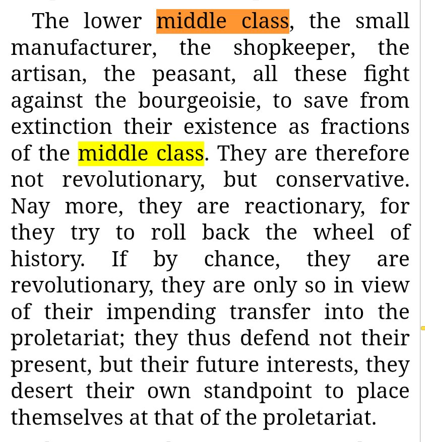 Saya tidak tahu Karl Marx yang mana yang dimaksud. Di Manifeato Komunis yang ditulis Karl Marx, dia jelas menyebut "middle clas"  berulang kali. 

Sulit bilang dalam pandangan Karl Marx mereka tidak ada, kecuali kita salah baca buku atau beda Karl Marx.

marxists.org/archive/marx/w…