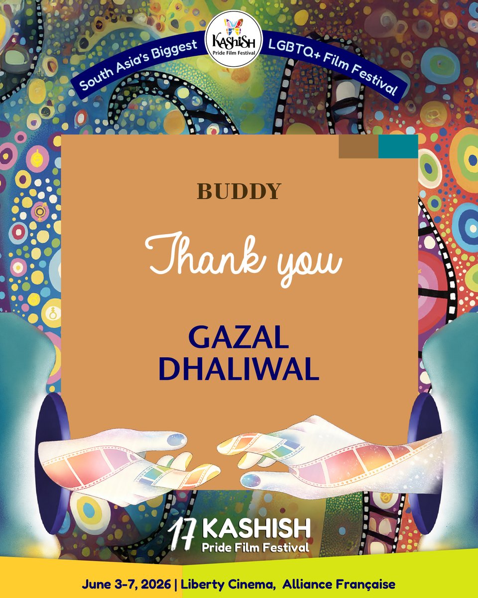 KashishFilmFest's tweet image. Thank you GAZAL DHALIWAL and VINOD RANGANATH for your BUDDY level contribution.  
Your support means everything to us!   

Friends, please consider contributing at pages.razorpay.com/KASHISH2026  

Every support, big or small helps   

#Crowdfunding #Support #lgbtqfilmfestival #Mumbai