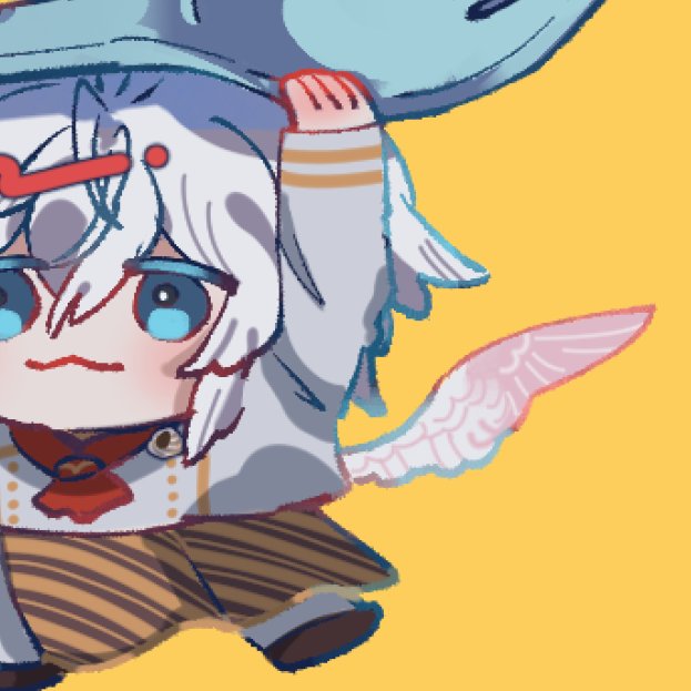 アンソロの絵、情報出せるようになるまで一切絵出せなかったので可愛く描けてもすぐ見て見て!出来なくて苦しかった😂
これはめちゃカワュ～～く描けたルシサンのちっちゃ羽です