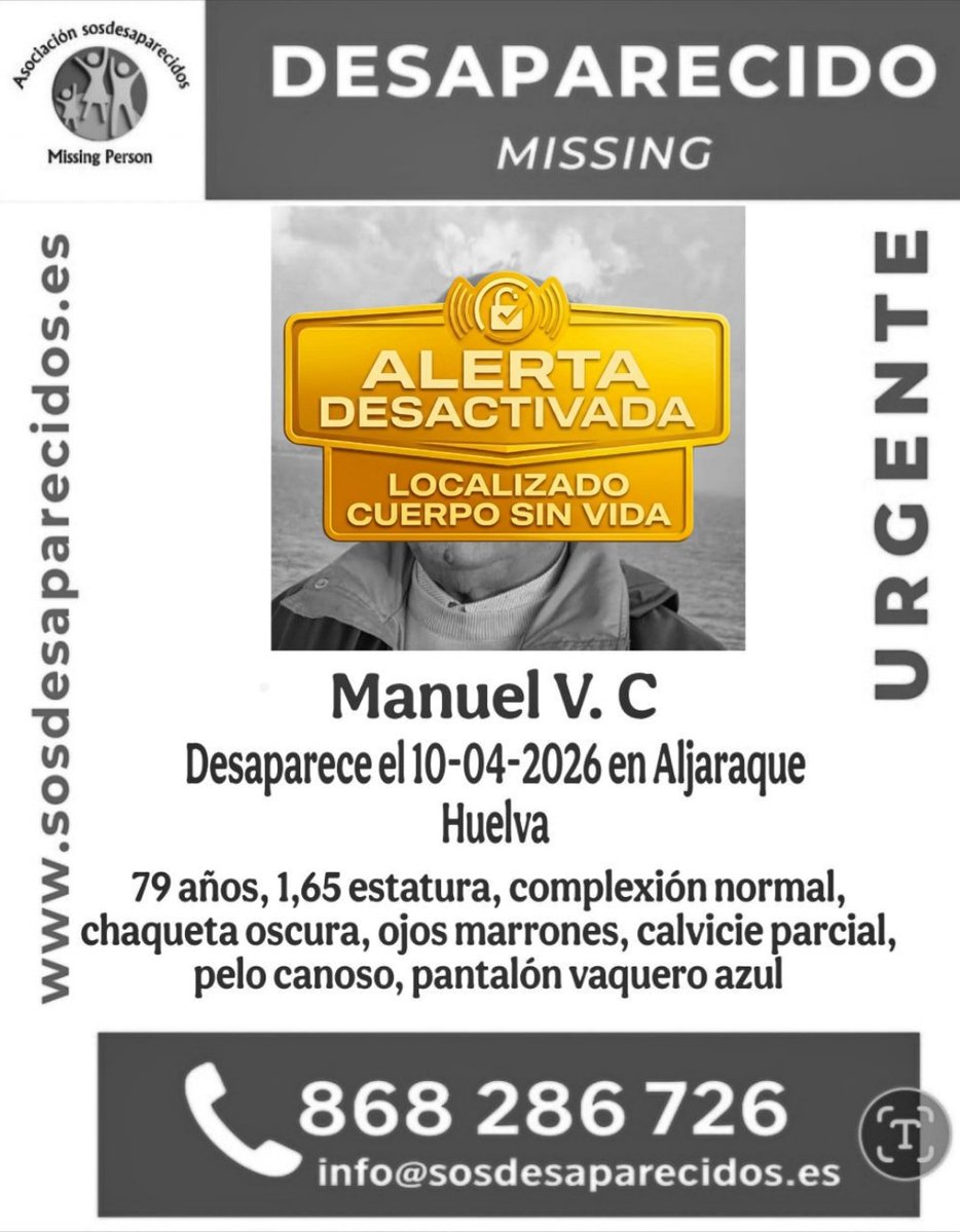 sosdesaparecido's tweet image. 🔕 DESACTIVADA
#Desaparecido #Missing #España