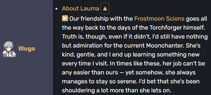 vagomvndo's tweet photo. still surprised that the fandom hasn't capitalized on Lauma's and Illuga's similarities and shared burdens of their respective factions. it takes strength to maintain a gentle temperament and i'm glad the devs showed us that illuga sees Lauma's efforts #deerlight https://t.co/vian8hxIGD