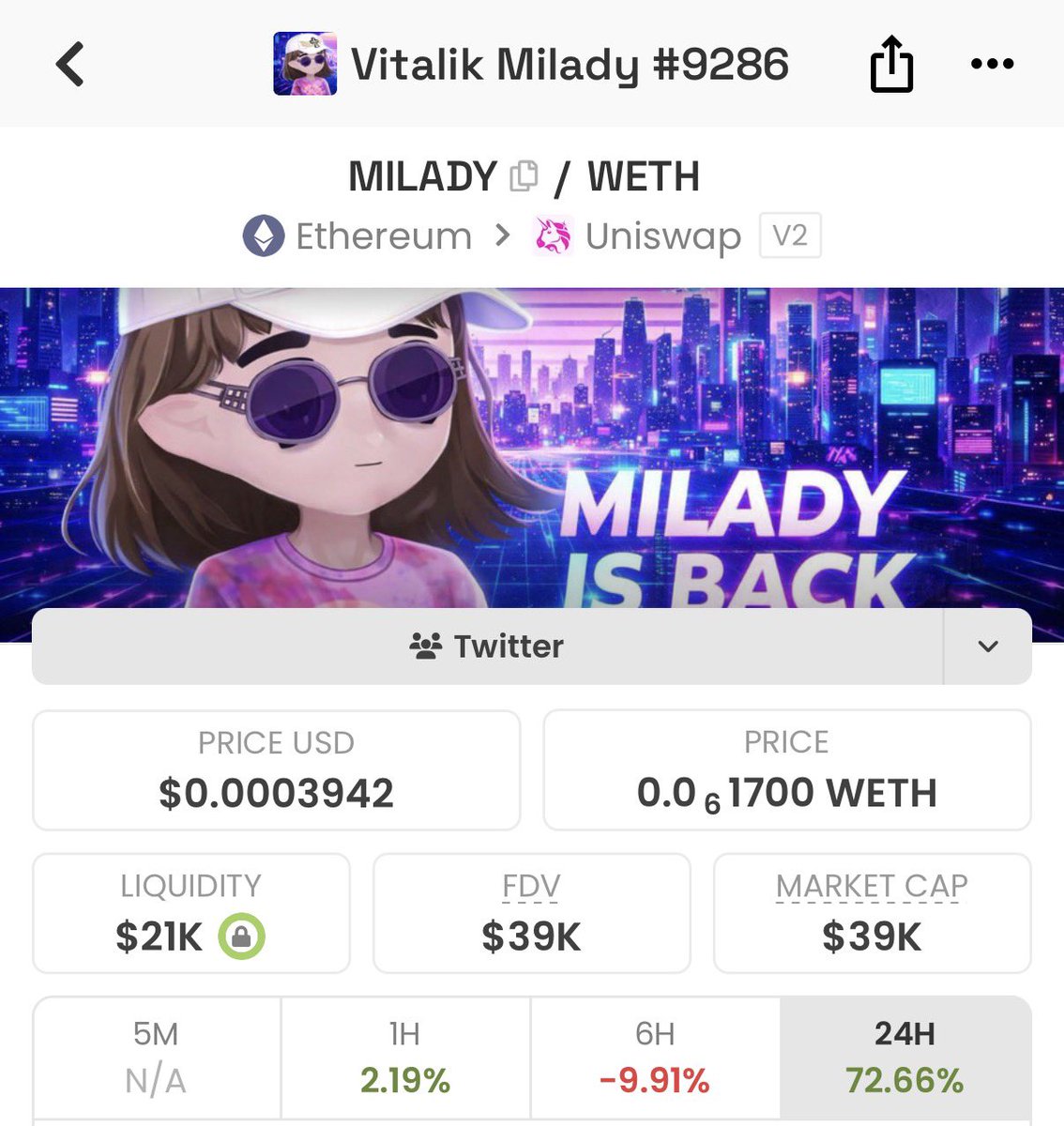 Vitalik Milady #9286 tweet media