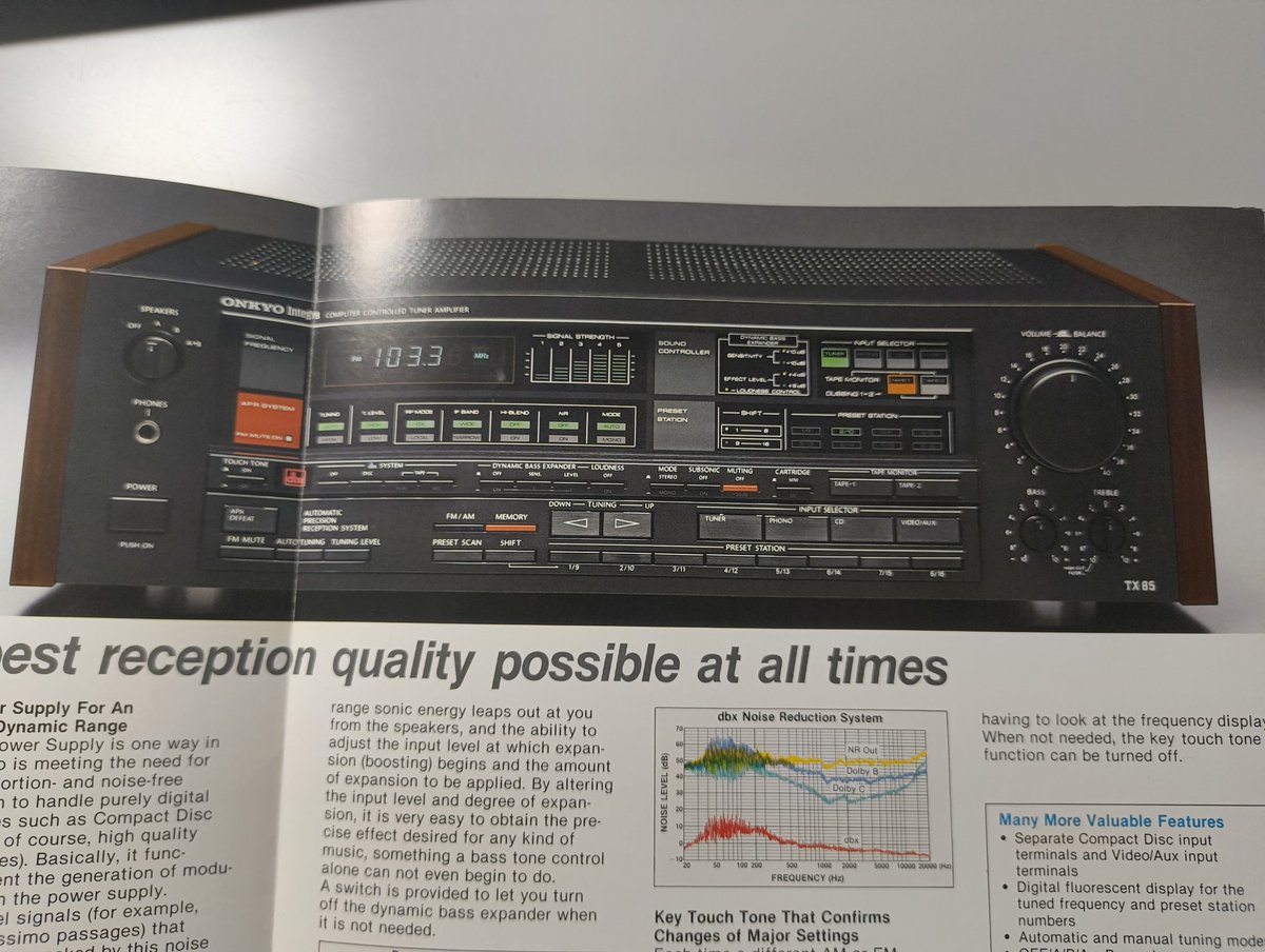 ONKYOlove817's tweet image. ONKYO Integra TX-85とTX-65というアメリカで売られたレシーバーのカタログを買いました。
たくさんのインジゲーターとボタンがかっこいいです！
85の方はdbxを搭載していてすごいです。

#ONKYO #オンキヨー #Integra