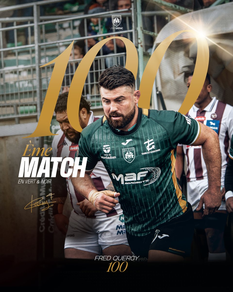 UsmSapiacRugby's tweet image. 𝐐𝐔𝐄𝐑𝐂𝐘 - 𝟏𝟎𝟎 🔥

À l’occasion de la J21 du @top14rugby, notre capitaine Fred QUERCY a atteint la barre symbolique des 100 matchs professionnels sous nos couleurs ! 🟢⚫️

Félicitations Fred ! 👏

#AllezSapiac #GreenArmy