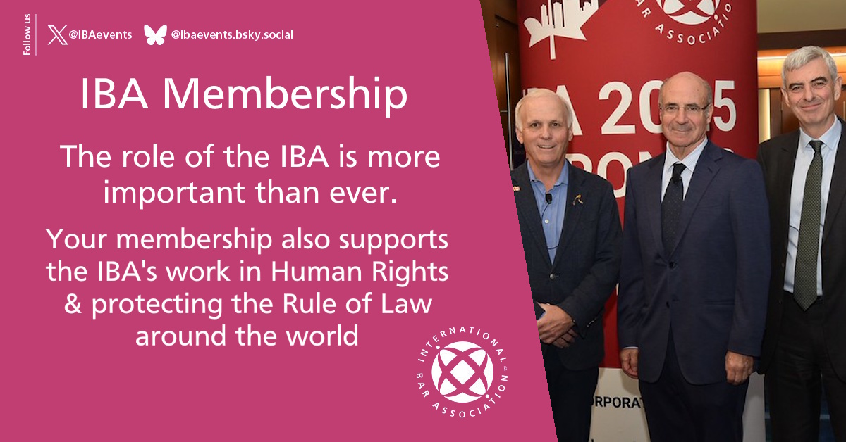 IBAevents's tweet image. 🌏The IBA gives you unique international networking &amp;amp; learning opportunities. Your membership also supports IBA’s work in human rights &amp;amp; protecting the #RuleOfLaw around the world.

⚖️ We look forward to welcoming you! ➡ tinyurl.com/IBAMembership26

#Law