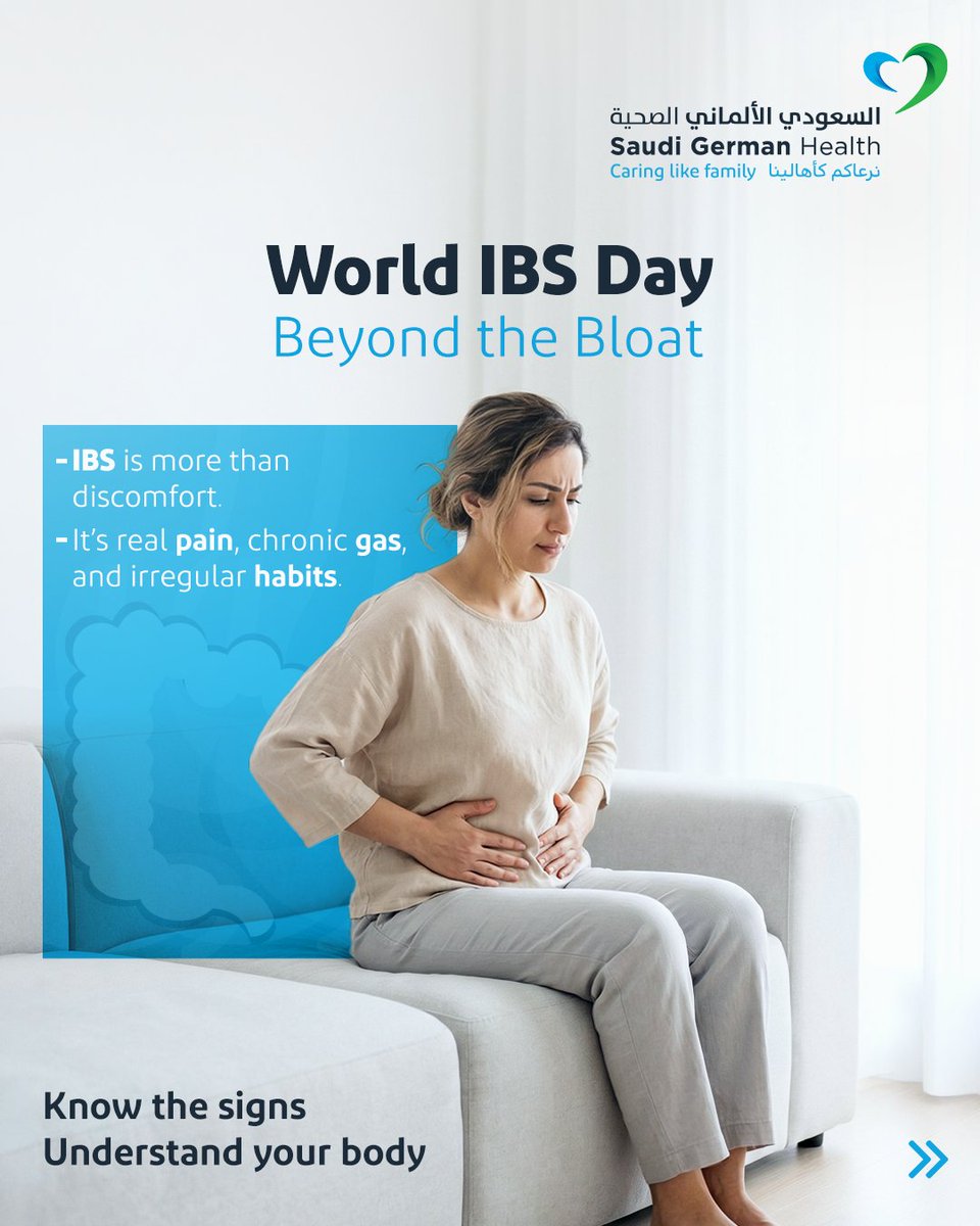 SGHUAE's tweet photo. IBS is more than just discomfort it’s a daily challenge that can affect your quality of life.

Take the first step toward understanding your body and feeling better again.

#WorldIBSDay #IBSAwareness #SGHUAE #DigestiveHealth #CaringLikeFamily https://t.co/uuqubdyTZm