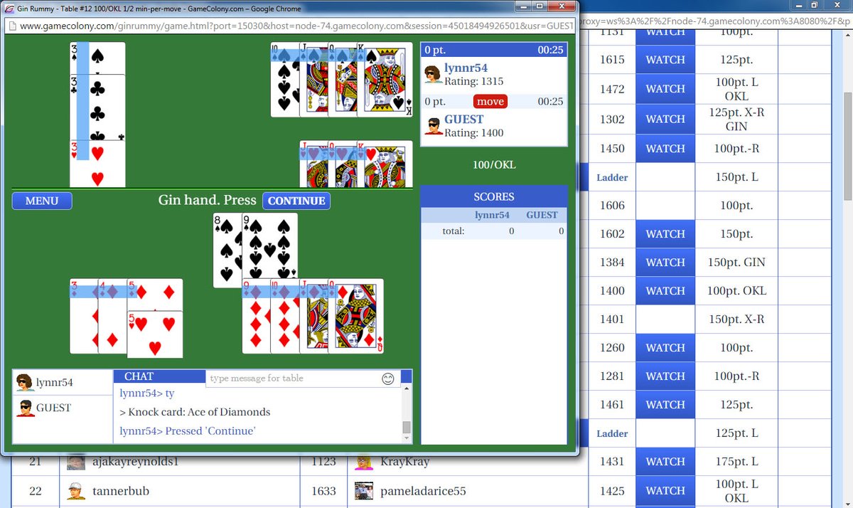 gamecolony's tweet image. Pending #Gin Rummy tournaments: 
9:00pm – 200 OKIE (LD) SE – 25 TIX

GameClubUSA.com