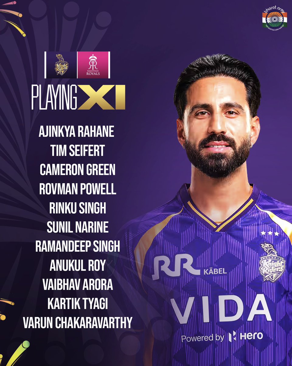 thebharatarmy's tweet image. Rajasthan Royals have won the toss and decided to bat first.🤟🏼🔥

📷-BCCI

#teamindia #kkrvsrr #bharatarmy #coti🇮🇳 #ipl2026