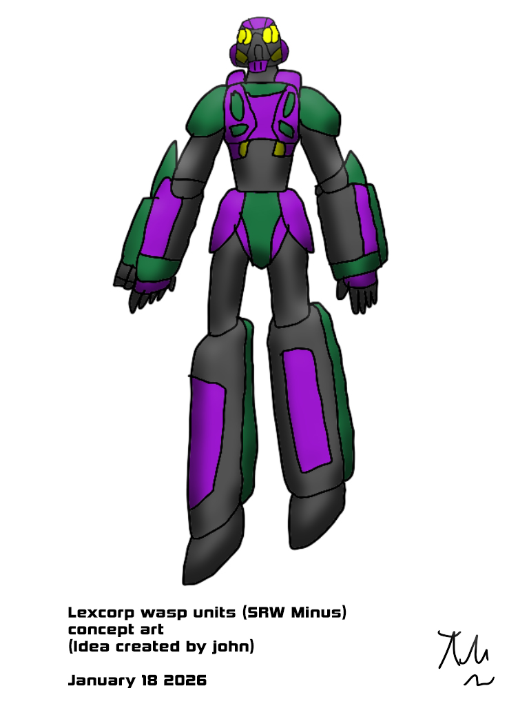 Thomasl964's tweet image. LexCorp wasps SRW Minus concept art (Idea created by john) #artwork #drawings #characterart #mecha #superrobot #superrobotsunday #SRW #originalstory #conceptart #characterdesign #mechaart #mechaanime #art #artistsoninstagram #digitalart #digitalpainting #dc #superman