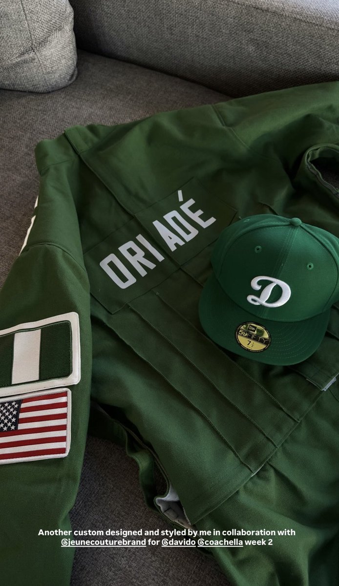 simonsaysdrip's tweet image. Davido links up with Tyla at Coachella Weekend 2.
Davido steps out in custom Jeune Couture — an all-green ensemble finished with a bespoke New Era cap and “Ori Ade” detailing, styled by Holly and Roo.
#Davido #Tyla #Coachella #SSD