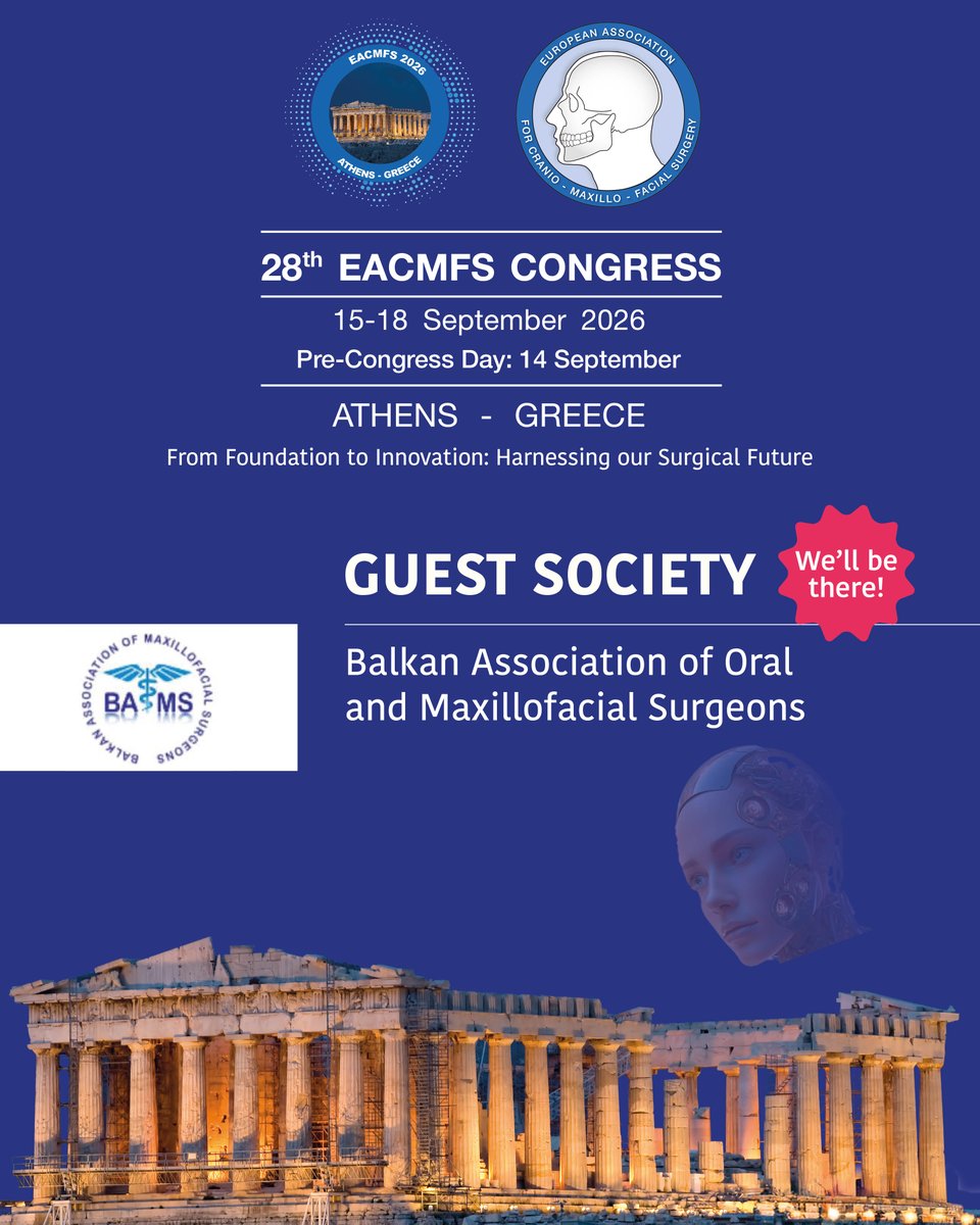 eacmfs_org's tweet image. Guest Societies Spotlight 🌍 | Part 3 of 10

Here are just some of the Guest Societies joining Athens 2026:

Register now for the 28th EACMFS Congress : eacmfs-congress.com/EACMFS2026

#GuestSocieties #CranioMaxillofacialSurgery #GlobalCollaboration #MedicalCongress