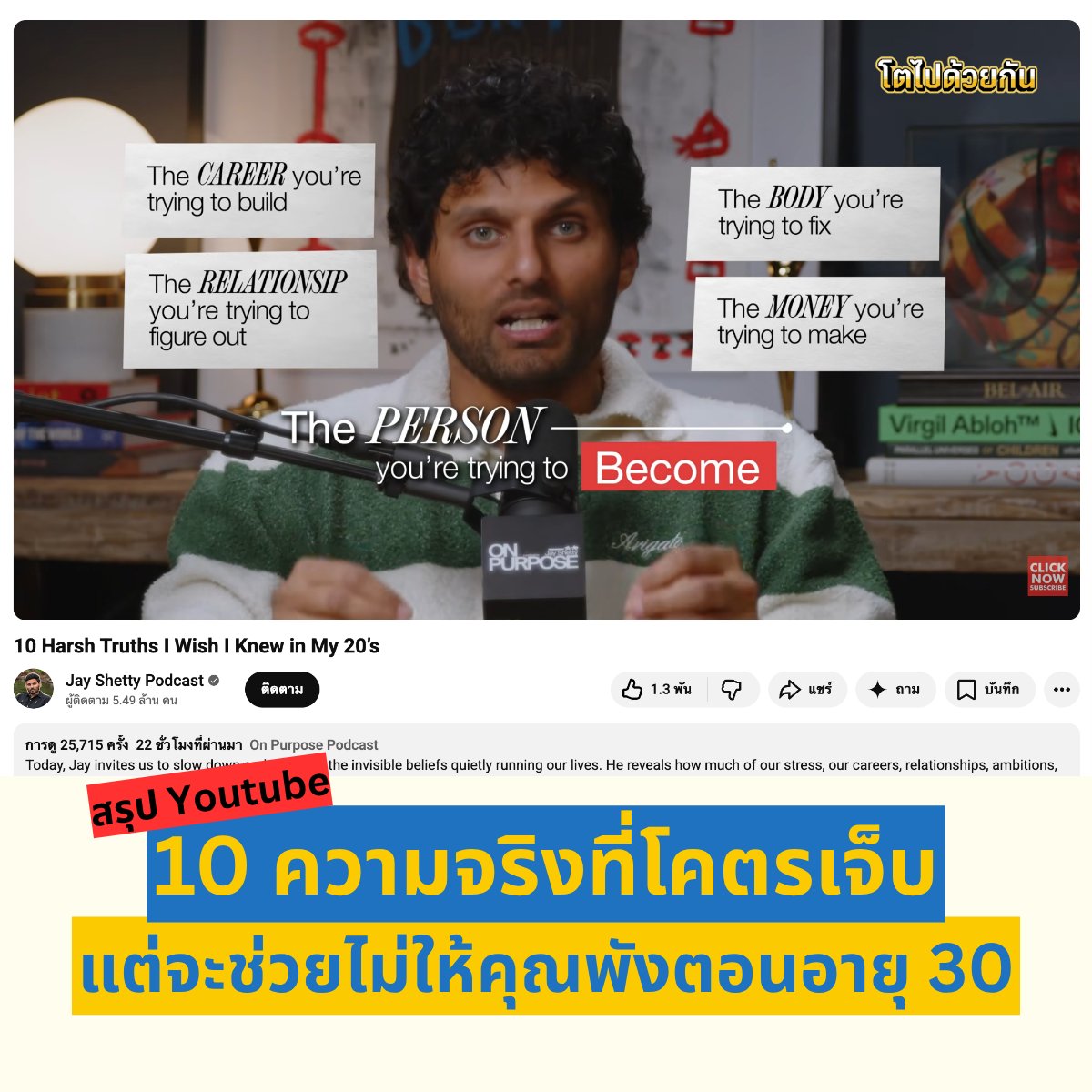 TonsofGoals's tweet photo. ชีวิตคนจำนวนมากไม่ได้พังเพราะแค่โลกโหด

แต่มันพังเพราะใช้ชีวิตตามความเชื่อที่ไม่เคยตั้งคำถาม

และนี่คือความจริงที่ไม่มีใครบอกตอนอายุ 20

------------------------------------------------------

1️⃣ สิ่งที่คุณหนี มักเป็นสิ่งที่คุณควรทำที่สุด
ยิ่งหนี = ยิ่งเสียเวลาเป็นปี

2️⃣ คุณไม่ได้อยากได้มันจริงๆ คุณแค่ถูกสอนให้อยาก
ถ้าไม่มีใครเห็น คุณยังต้องการมันไหม?
ถ้าไม่ = มันไม่ใช่ของคุณ

3️⃣ ตัวตนปลอม ที่คุณพยายามเป็นคนที่คนยอมรับ
กำลังปิดโอกาสจริง เพราะไม่มีใครได้เจอตัวจริงของคุณ
สุดท้ายจึงยิ่งรู้สึกเหงาแม้จะมีคนอยู่รอบตัว

4️⃣ วินัยไม่ใช่การฝืน แต่มันคือการปฏิเสธสิ่งล่อใจ
เลิกเสียพลังกับเรื่องไร้ค่า แล้วชีวิตจะเปลี่ยน

5️⃣ คนรอบตัว กำลังเขียนอนาคตคุณ
เลือกคนให้ดีเพราะคุณจะค่อยๆ กลายเป็นแบบนั้น

6️⃣ ความยุ่งไม่ได้แปลว่าชีวิตกำลังก้าวหน้า
บางครั้งมันคือข้ออ้าง เพื่อไม่ต้องเผชิญความจริง
เลิกเสียเวลากับเรื่องเล็กๆ จุกจิก แล้วให้เวลากับสิ่งสำคัญ

7️⃣ ความทุกข์ของคุณจะไม่ถูกตอบแทน
การทนผิดที่มีแต่ทำให้เสียเวลา

8️⃣ อายุ 20 ไม่ใช่ช่วงซ้อม มันคือช่วงสร้างชีวิตจริง
สิ่งที่คุณทำวันนี้ = ผลลัพธ์ตอนอายุ 30

9️⃣ ความสัมพันธ์กับตัวเอง กำหนดทุกความสัมพันธ์
ถ้าคุณไม่เห็นคุณค่าตัวเอง คุณจะยอมรับสิ่งแย่ๆ ง่ายกว่าที่คิด

1️⃣0️⃣ คุณไม่มีวันคิดจนเจอชีวิตที่ใช่
ชีวิตไม่ได้ถูกค้นพบ แต่มันถูกสร้าง
ลงมือ → เก่งขึ้น → สำเร็จ

------------------------------------------------------
เลิกพยายามวางแผนชีวิตทั้งหมด

แล้วเริ่มสร้างมันทีละวัน

เพราะชีวิตที่ดี ไม่ได้เริ่มจากการคิดถูกทุกอย่าง

แต่มันเริ่มจากการลงมือวันนี้

#พัฒนาตัวเอง #ชีวิตวัย20 #ข้อคิดชีวิต #Mindset #ชีวิตดีขึ้น