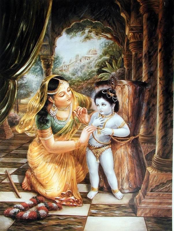GTSVx2's tweet photo. त्रय्या चोपनिषद्भिश्च सांख्ययोगैश्च सात्वतैः ।
उपगीयमानमाहात्म्यं हरिं सामन्यतात्मजम् ॥

सारे वेद, उपनिषद्, सांख्य, योग और भक्तजन जिनके माहात्म्य का गीत गाते-गाते अघाते नहीं—उन्हीं भगवान्‌ को यशोदाजी अपना पुत्र मानती थी।

[Srimad Bhagavatam 10.8.45] https://t.co/nWAIvNaik7