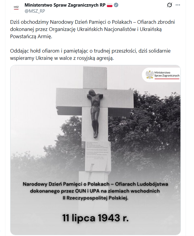 <a href="/MSZ_RP/">Ministerstwo Spraw Zagranicznych RP 🇵🇱</a> Szkoda że 11 lipca w rocznicę tzw. „krwawej niedzieli” rządzący Polską i dziennikarze w TV nie przypinają kwiatu lnu do swoich ubrań jak to czynią dziś z żonkilami aby upamiętnić społeczność żydowską. Może kiedyś to się zmieni ?