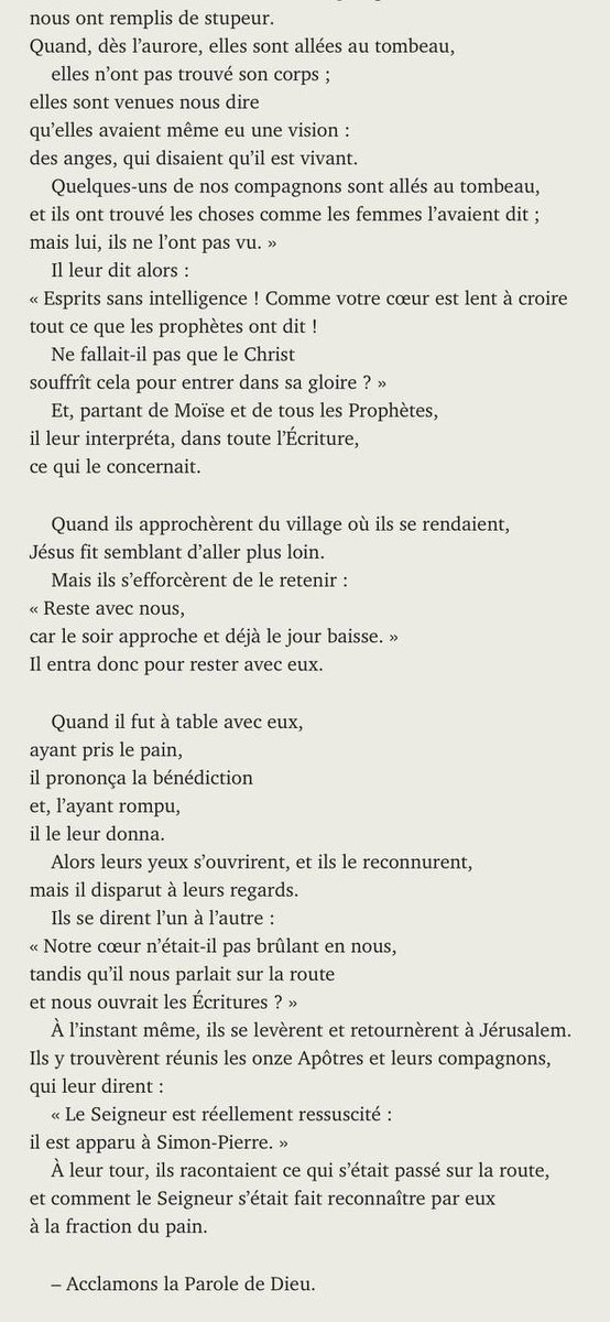 Lecture du dimanche 19 avril de l'An de Grâce 2026: Évangile selon Saint Luc 24,13-35