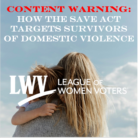Content warning: This blog discusses domestic violence. We will be frank. The first 18 months after leaving an abusive relationship is statistically the most dangerous time for survivors. Find out how the SAVE Act would make matters worse. lwv.org/blog/save-act-…