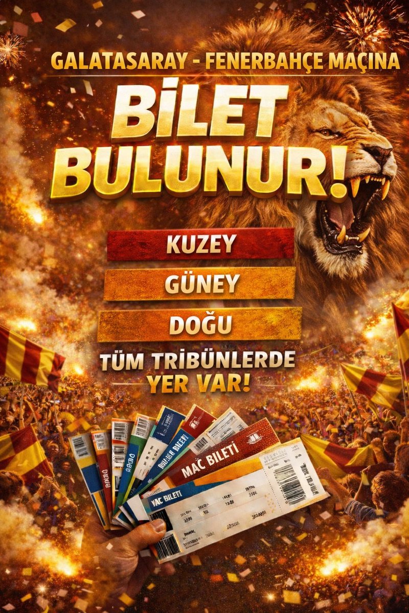 biletkosku's tweet photo. Dev derbi için bütün tribünlerden bilet bulunur. #galatasaray #Fenerbahçe #derbi #biletarıyorum #bilet #biletdevir #biletalsat #Galatasaray https://t.co/WjIj1A3uqj