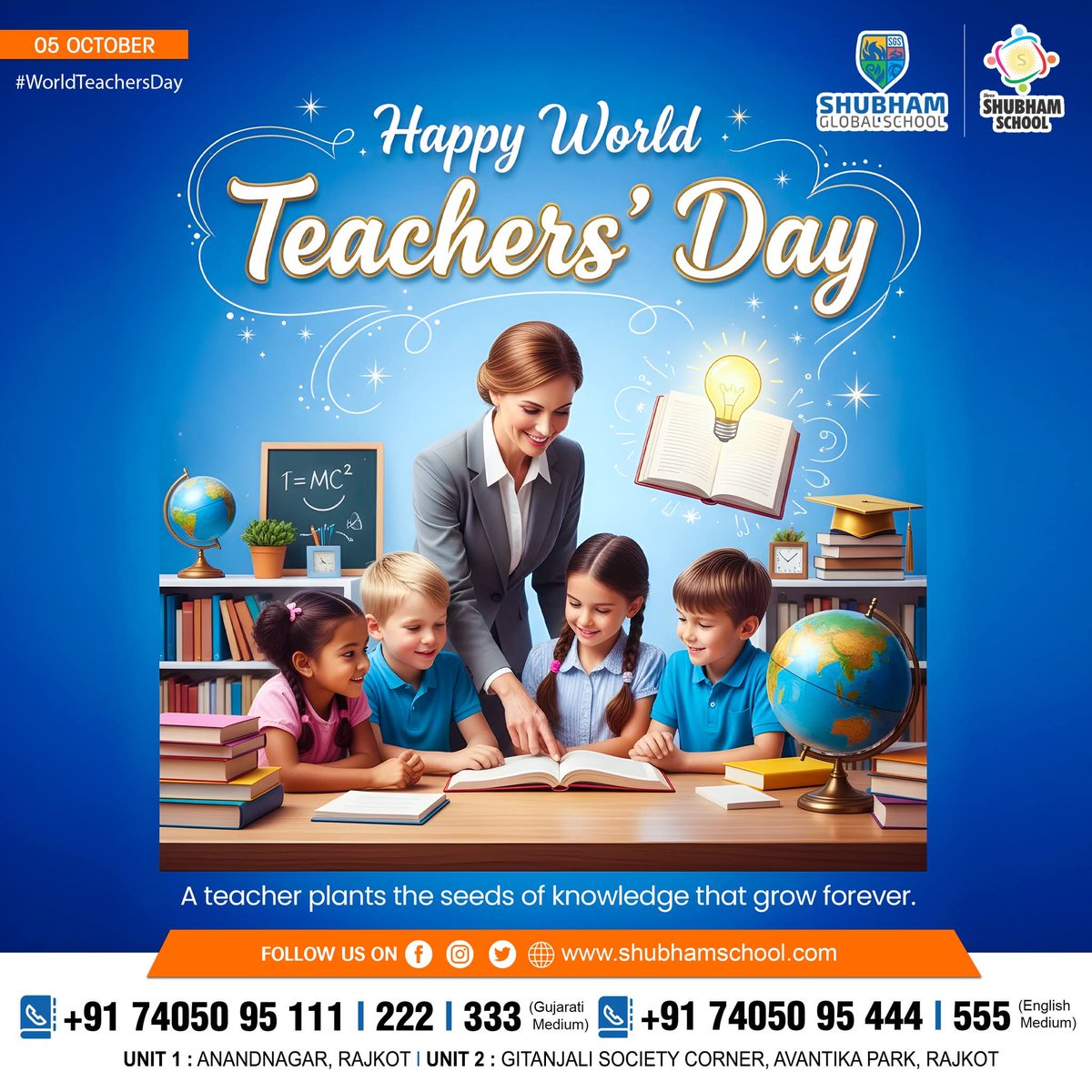 RajkotShree's tweet image. 𝗛𝗮𝗽𝗽𝘆 𝗪𝗼𝗿𝗹𝗱 𝗧𝗲𝗮𝗰𝗵𝗲𝗿𝘀' 𝗗𝗮𝘆 !! 📚

#WorldTeachersDay #HappyTeachersDay #TeachersDay2025 #ThankYouTeachers #InspiringEducators #TeachingIsNoble #EducationMatters #ProudToBeATeacher #CelebratingTeachers #MentorsOfTomorrow