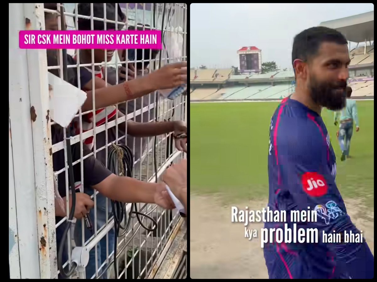 TheCricketView's tweet photo. Fan 🗣️:   "Sir, we miss you in CSK"

Jadeja 🗣️:   "RR fans Cheers for me when I come to bat &amp; What's the problem with RR? I enjoy here too"

😂😂😂😂😂😂😂 https://t.co/FRkVHiJVPm