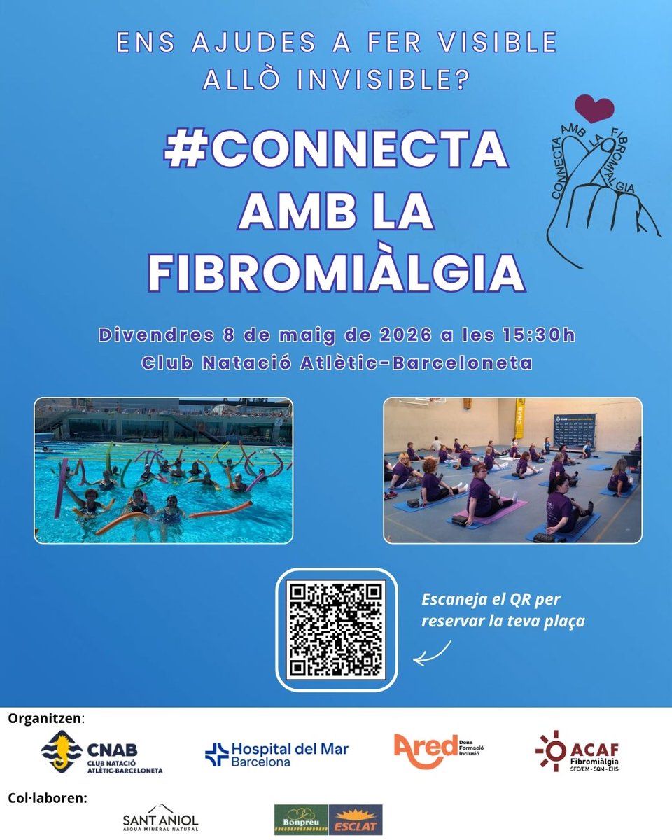 ACAFssc's tweet image. 🫰#CONNECTA AMB LA FIBROMIÀLGIA

ACTIVITAT GRATUÏTA⏳PLACES LIMITADES!

😍 La tarda del divendres 8 de maig et convidem a participar a les instal·lacions del Club Natació Atlètic-Barceloneta a una jornada lúdica i saludable, dins els actes commemoratius del Dia Mundial de la