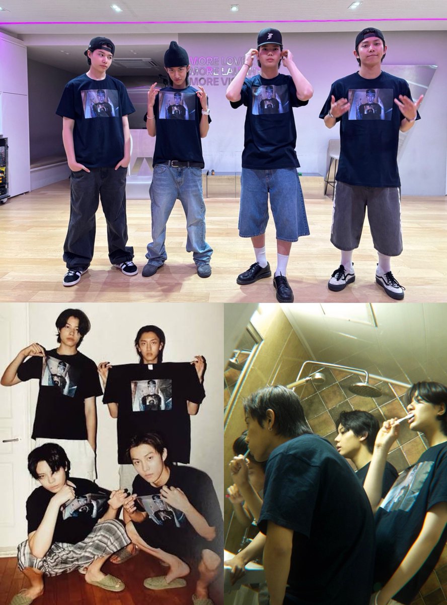these are definitely my favourite shots of the bois predebut.

lngshot wearing matching black tees with the face of their dad/dpn park 🤣

honestly did jay print a lot of this tshirt design &amp; gifted these bois cos they didn’t have enough clothes? 😆or it’s a photoshoot concept?