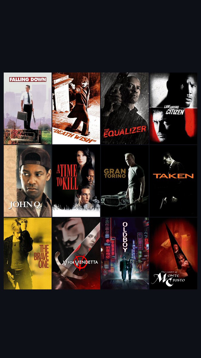 MovieWiserIA's tweet image. Check out these #AI #Recommended #Movies &amp;amp; #Series about ✨Movies where ordinary people take revenge for injustices✨:
🍿 Falling Down (6.6)
🍿 Death Wish (5.6)
🍿 The Equalizer (7)
🍿 Law Abiding Citizen (7.1)
🍿 John Q (6.3)
🍿 A Time to Kill (6.6)
moviewiser.com