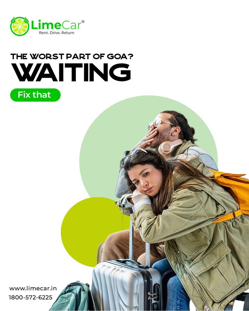 Limecar_Goa's tweet image. The Worst Part of Goa? Waiting.
Fix that. Waiting for cabs. Waiting for responses. Waiting to leave. 

Trips lose momentum when you don’t control your movement. 
#TravelPainPoints #GoaTrip #LimecarGoa