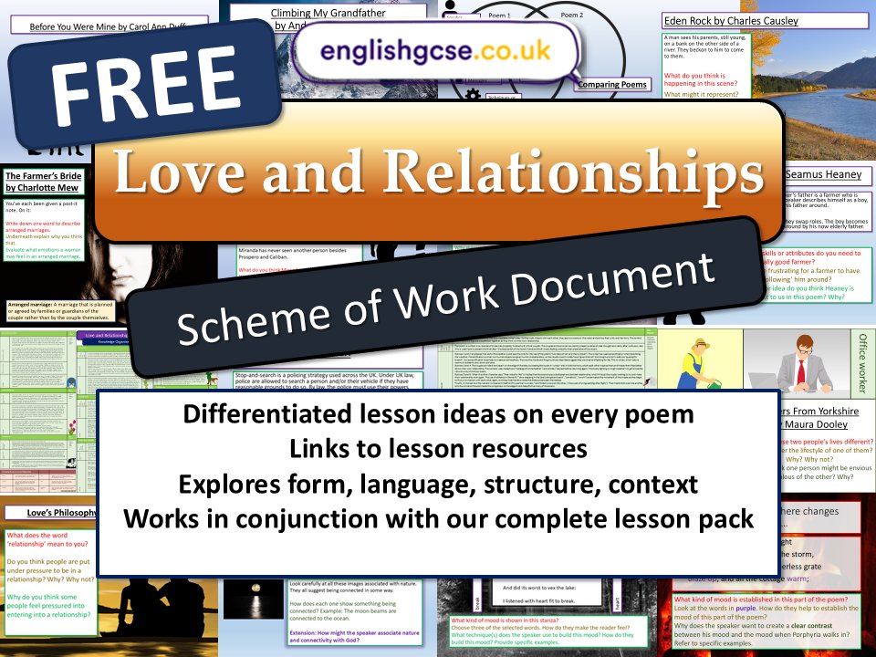 EnglishGCSEcouk's tweet image. FREE Love and Relationships Poetry SOW document:
tes.com/teaching-resou…
#teamenglish #edutwitter #teachertwitter #poetry #teachers #teach #teaching #free #school #gcses #gcses2026