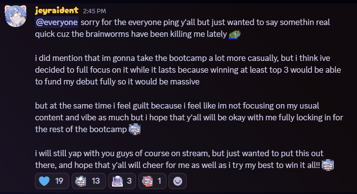 Jeyraidong's tweet photo. it's nothing too serious but still didnt wanna make this post on main, but brainworms be doin work on my brain 🧠

but i think i can't take it casually, i've always been competitive, and i love giving it my all when i join a tourney, so im going all out from now!!🫡 https://t.co/q4CC5SluUW