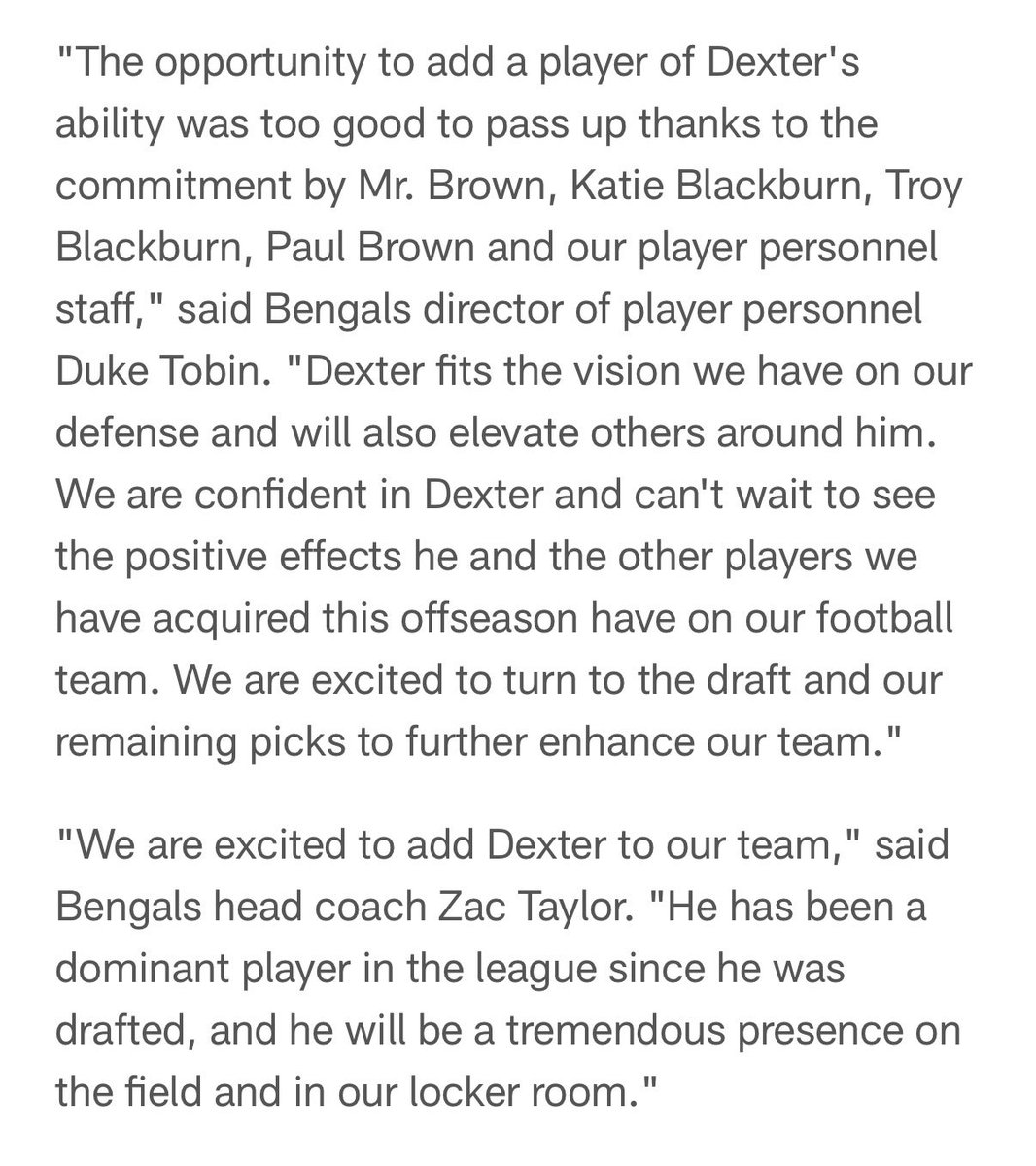 pauldehnerjr's tweet image. #Bengals make trade acquiring Dexter Lawrence for the No. 10 pick official. 

Also confirm one-year extension. He is signed through the 2028 season.

Comments from Duke Tobin and Zac Taylor 👇