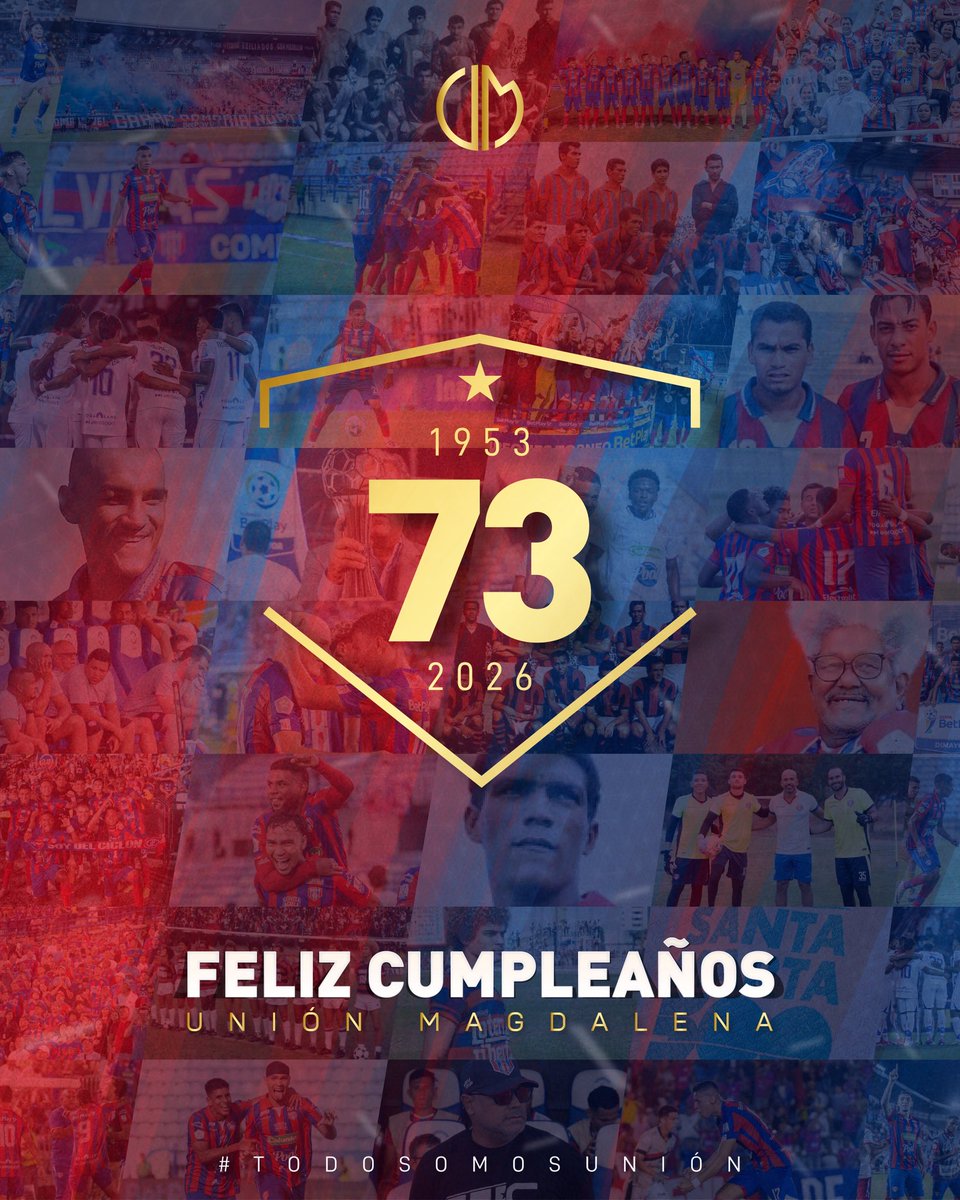 73 años de historia, pasión y generaciones que han llevado estos colores con orgullo. 🔵🔴

Hoy celebramos la grandeza de ser Unión Magdalena. 🎂🎉

#TodosSomosUnión