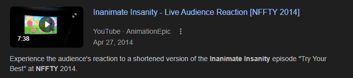 Silliam223437's tweet photo. Inanimate Insanity is technically the first time an Object Show has ever been screened to an audience, all the way back in 2014. #osctwt https://t.co/FnM4vLvDAP