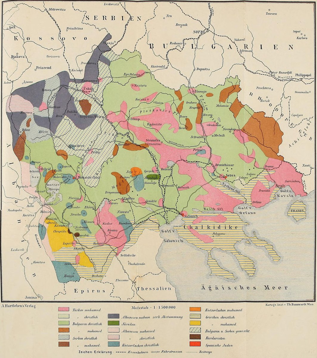 EdmapsCom's tweet image. History, maps and nationalities: Ethnographic Map of Macedonia, 1878 (Deutsche Rundschau für Geographie, vol. 21, A. Hartleben, Vienna, 1878)
#war #ethnographic #map #border #nationalities #Balkan #Macedonia #Albania #Kosovo #Greece #Serbia #Bulgaria #Romania #Turkey #Montenegro
