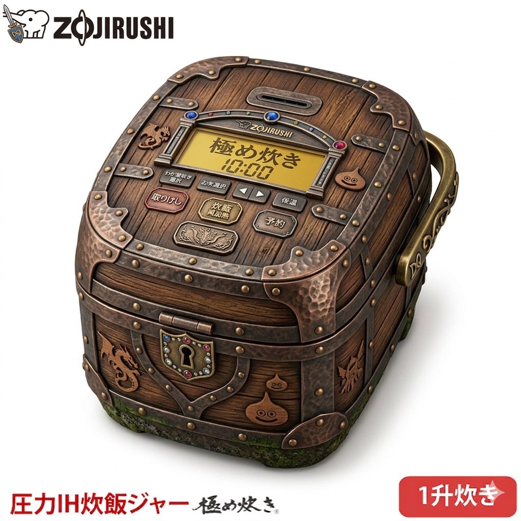akaba630's tweet photo. #あるあるないない
象印がドラクエとコラボ
宝箱風の炊飯器を販売…

なんてことはないか、、
もうちょいフォルムが宝箱にしたかったな https://t.co/V5NMvGvXxu
