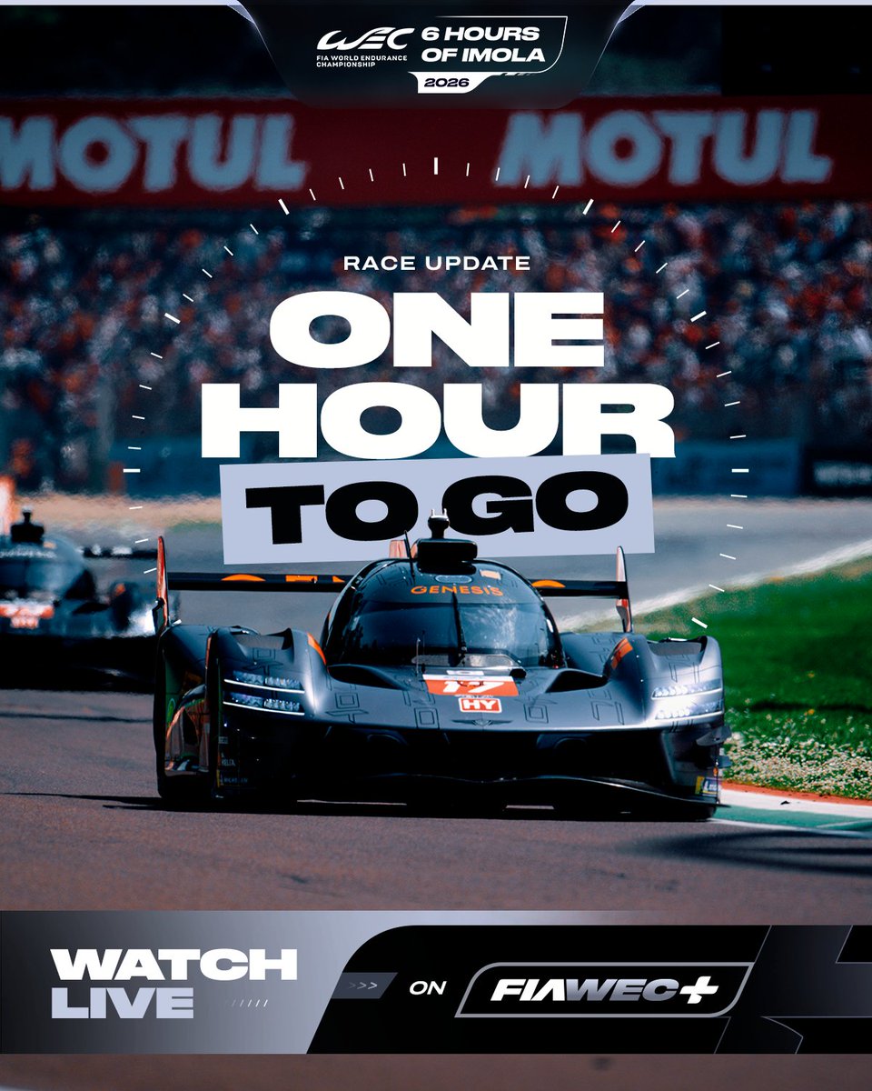 FIAWEC's tweet photo. 1 HOUR LEFT 👀☔️

Who will conquer the changing conditions and cross the line in P1? 

Drop your predictions ⬇️

#WEC #6HImola https://t.co/26vamZXKml