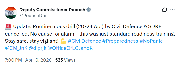 GulistanNewsTV's tweet image. 🚨 Update: Routine mock drill (20-24 Apr) by Civil Defence &amp;amp; SDRF cancelled. No cause for alarm—this was just standard readiness training. Stay safe, stay vigilant! 📷 #CivilDefence #Preparedness #NoPanic