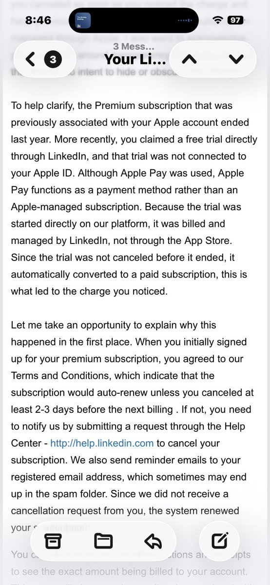 LibertyOrDi3's tweet image. They charge and hide your subscription from Apple @apple @linkedin #linkedin #membership #hidden