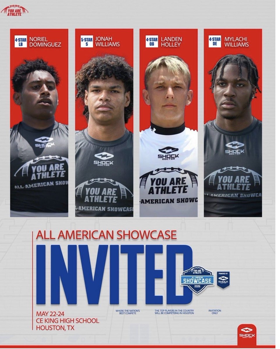 Huge thanks to <a href="/youareathlete/">You Are Athlete</a> for the bid and invitation to the <a href="/RoadToHouston/">All-American Showcase</a> All American Showcase. Ready to Compete! <a href="/CoachOzzieExume/">Coach Ozzie Exume</a> <a href="/CoachWalker_15/">Chance W</a> <a href="/namick1813/">nicole hinton amick</a> <a href="/PrepRedzoneSC/">Prep Redzone South Carolina</a> <a href="/Coachrploper/">Randy Peyton Loper</a> <a href="/HighSchoolBlitz/">High School Blitz</a>