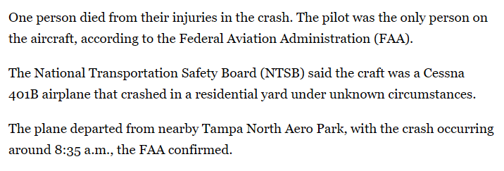 geotechwar's tweet image. At least one person is dead after a small plane crashed into a residential neighborhood in Pasco County, Florida, on Sunday morning. #plane #crash