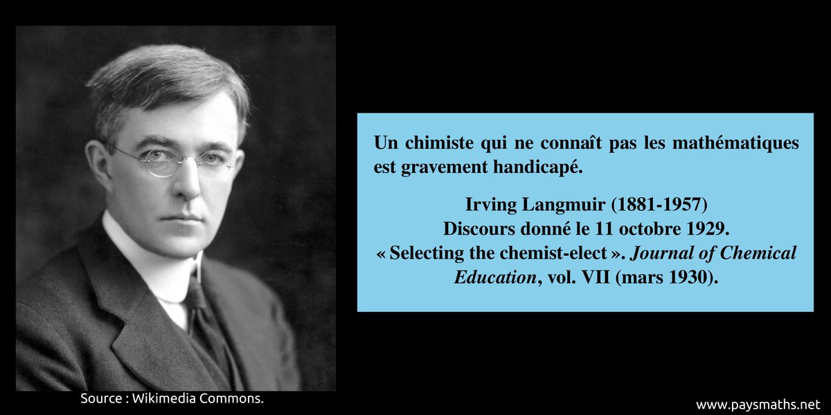 paysmaths's tweet image. "Un chimiste qui ne connaît pas les mathématiques est gravement handicapé." – Irving Langmuir (1881-1957)
#citation #mathématiques #maths #math