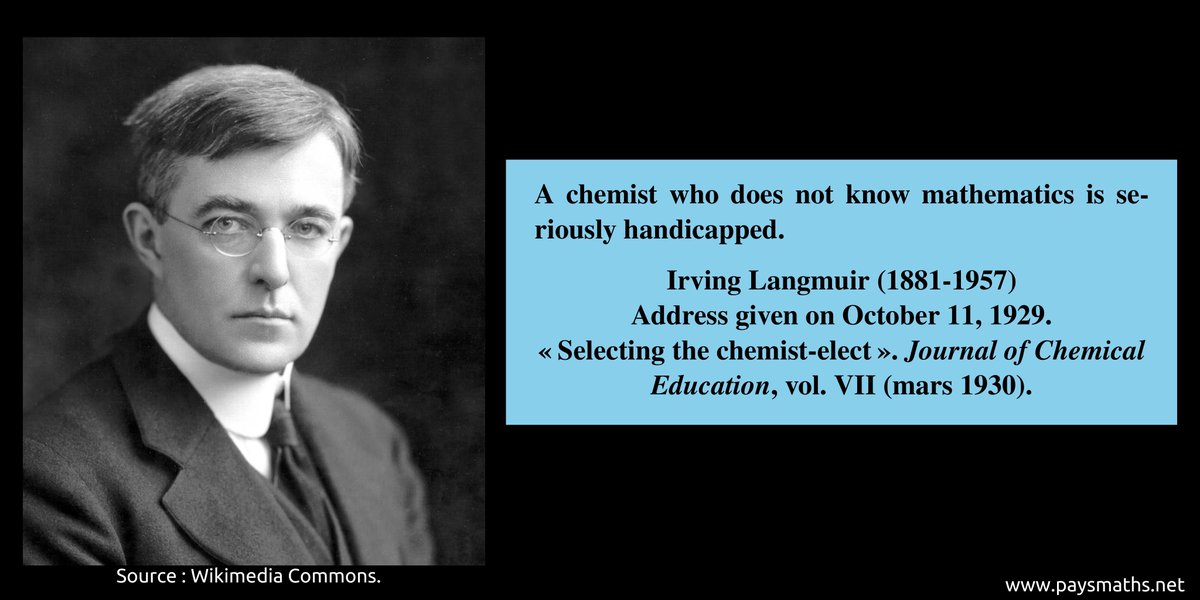 paysmaths's tweet image. "A chemist who does not know mathematics is seriously handicapped." – Irving Langmuir (1881-1957)
#quote #mathematics #math #maths