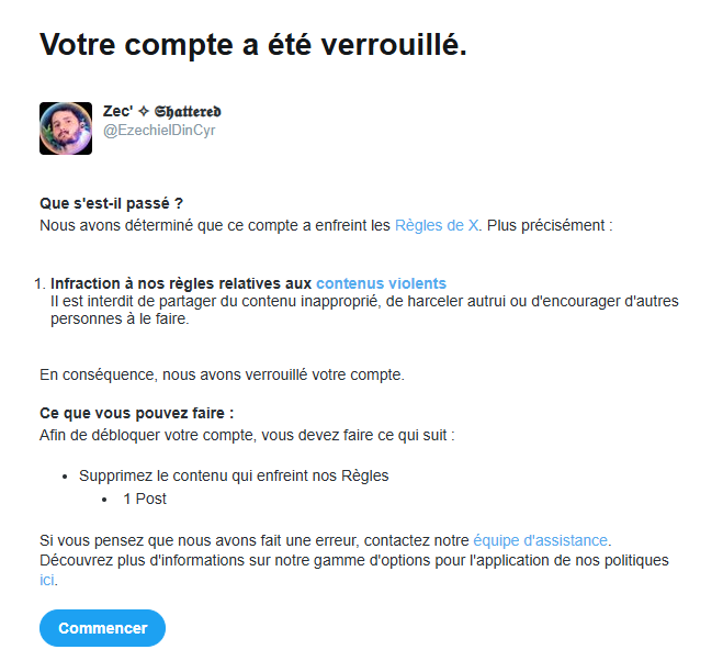 EzechielDinCyr's tweet photo. ptdr, première sanction depuis la création de mon compte il y a plus de 10 ans, et c'est pour un tweet où je rappelle que les Droits de l'Homme doivent être universellement respectés, en toutes circonstances 🤡 https://t.co/QnKtnP5gfi